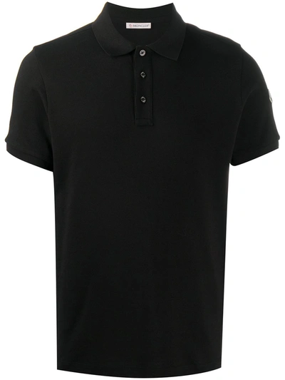 Moncler Logo-patch Short-sleeve Polo Shirt In Black