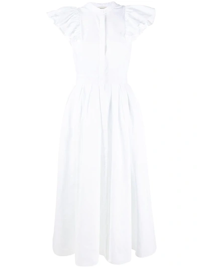 Alexander Mcqueen Frilled-sleeve Cotton Midi Dress In Optical White