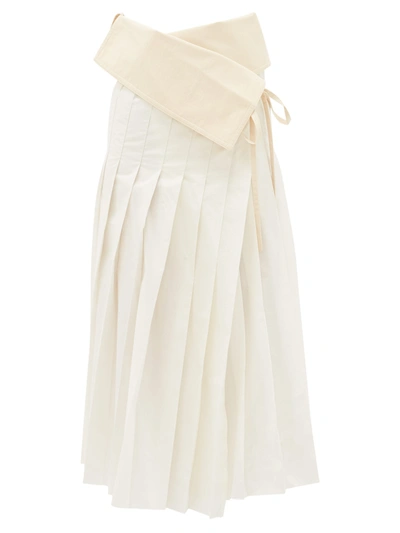 Moncler Asymmetric Pleated Cotton-blend Taffeta Skirt In White