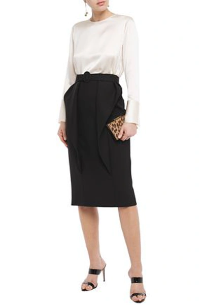 Michael Kors Belted Draped Wool Pencil Skirt In Black