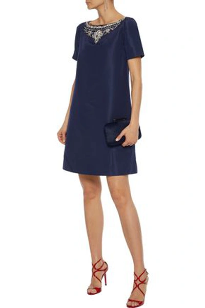 Oscar De La Renta Embellished Silk-faille Mini Dress In Indigo