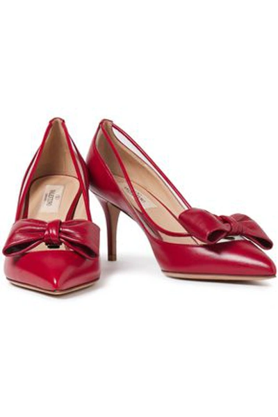 Valentino Garavani Bow-embellished Leather And Pvc Pumps In Claret
