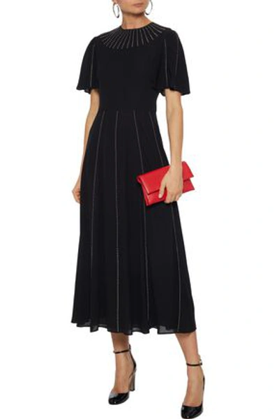 Valentino Studded Silk-chiffon Midi Dress In Black