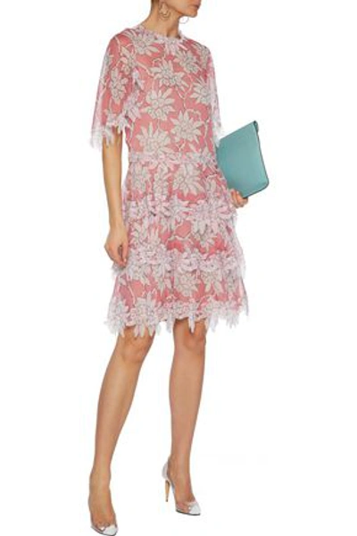 Valentino Tiered Appliquéd Floral-print Silk-chiffon Dress In Pink
