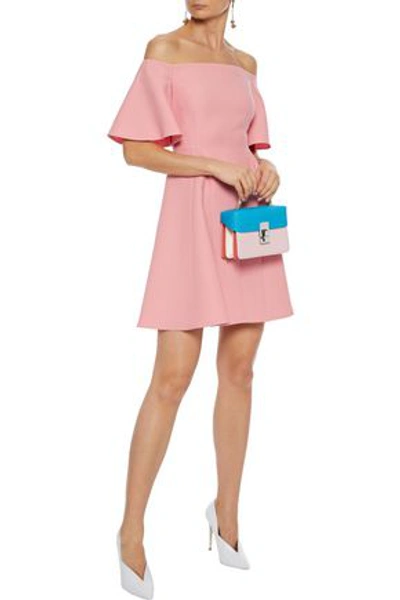 Valentino Off-the-shoulder Wool And Silk-blend Cady Mini Dress In Baby Pink