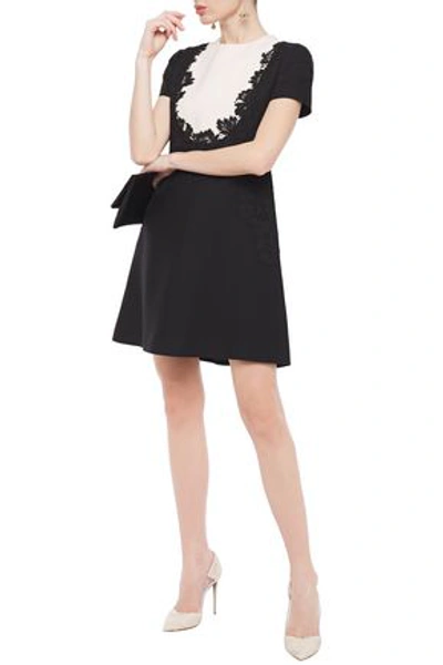 Valentino Corded Lace-appliquéd Cotton-blend Cady Mini Dress In Black