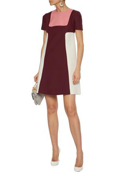 Valentino Color-block Wool And Silk-blend Cady Mini Dress In Burgundy