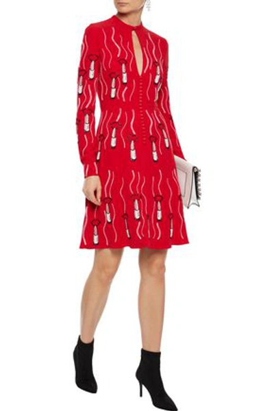 Valentino Embellished Cutout Silk-crepe Mini Dress In Red