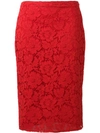 Valentino Cotton-blend Guipure Lace Pencil Skirt In Red