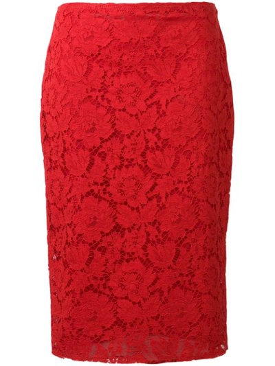 Valentino Cotton-blend Guipure Lace Pencil Skirt In Red