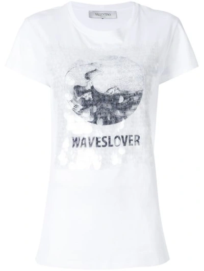 Valentino Sequin-embellished Printed Cotton-jersey T-shirt In White