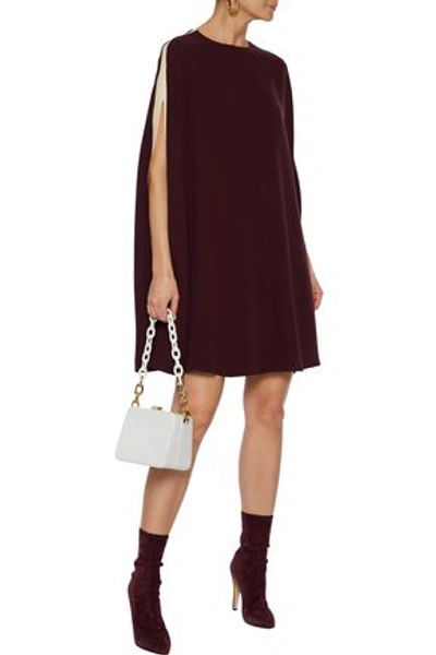 Valentino Cape-effect Two-tone Silk-cady Mini Dress In Merlot