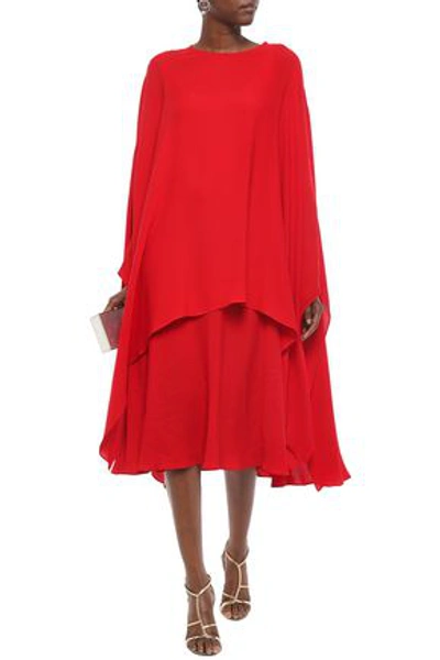 Valentino Layered Silk-crepe Midi Dress In Tomato Red