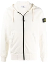 Stone Island Logo Patch Zipped Hoodie In White