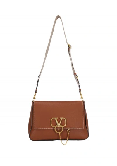 Valentino Brown VRing Leather Shoulder Bag