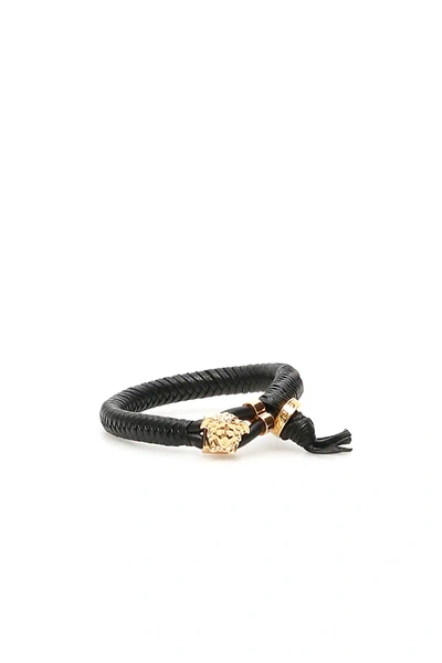 Versace Medusa Leather Bracelet In Black,gold