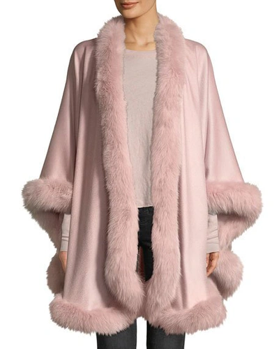 Sofia Cashmere Fox Fur-trimmed Cashmere U-cape In Dusty Rose