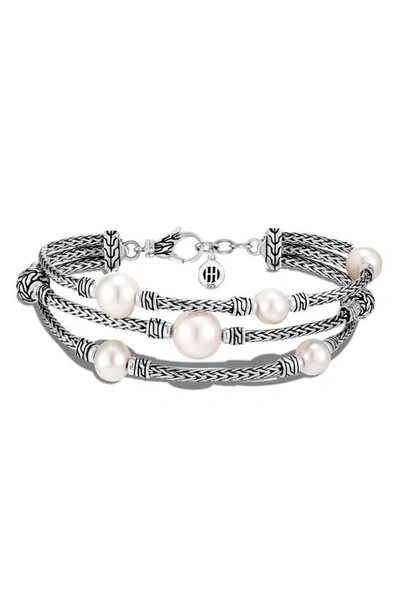 John Hardy Sterling Silver Classic Chain Cultured Freshwater Pearl Triple-row Bracelet In Silver-tone