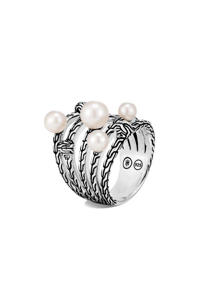 John Hardy Sterling Silver Classic Chain Cultured Freshwater Pearl Multi-row Ring In White/silver