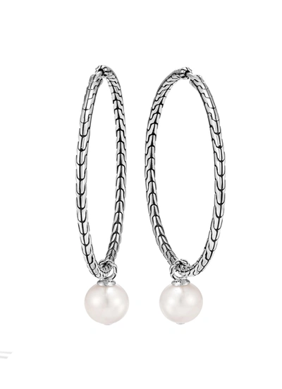 John Hardy Sterling Silver Classic Chain Cultured Freshwater Pearl Infinity Hoop Earrings In White/silver
