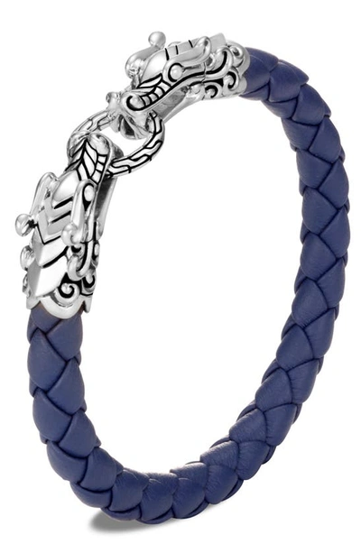 John Hardy Sterling Silver & Blue Leather Legends Naga Double Dragon Head Bracelet In Silver/ Blue