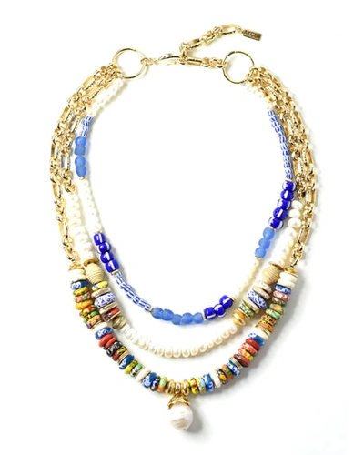 Akola 3-chain Mixed Media Necklace In Multi