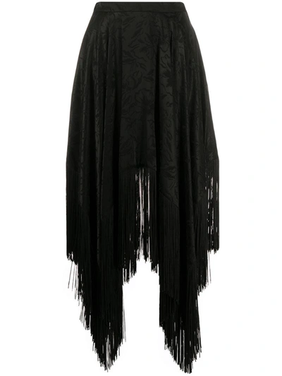Msgm Gonna Floral Print Fringed Handkerchief Hem Midi Skirt In Black