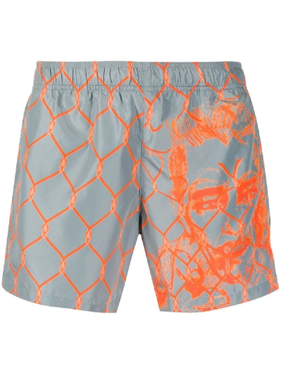 Off-white Broken Fence Swim Shorts In Grey