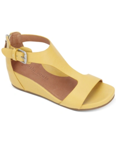 Gentle Souls Women's Gisele Leather Platform Wedge Sandals In Pale Yellow