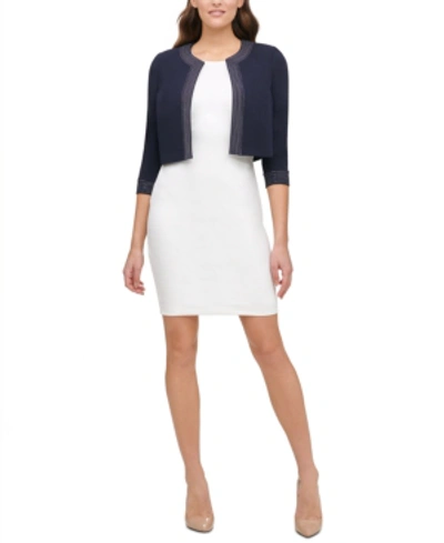 Tommy Hilfiger Scuba Crepe Cardigan In Sky Captain