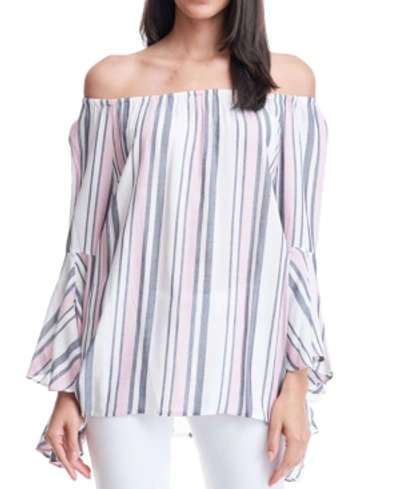Fever Striped Bell-sleeve Top In Pink Nectar