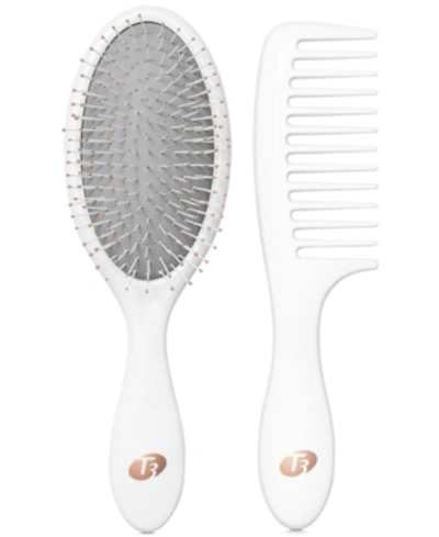 T3 Detangle Duo Detangling Brush And Shower Comb Set In White And Rose-gold