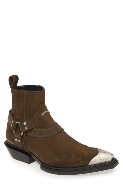 Balenciaga Brown Santiago Buckled Suede Cowboy Boots In Grey | ModeSens