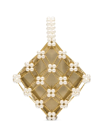 Vanina Metallic Camelia Pearl Embellished Bracelet Bag In Neutrals