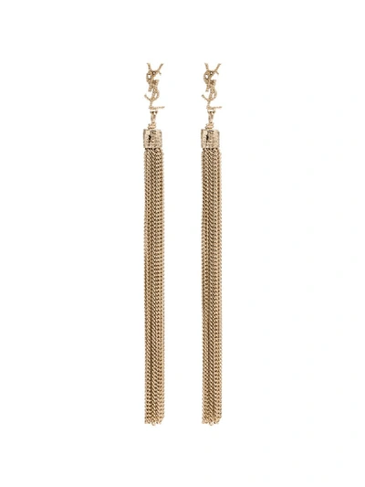 Saint Laurent Monogram Tassel Drop Earrings In Metallic