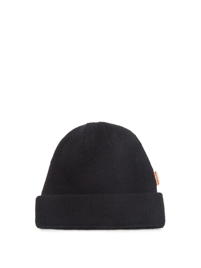 Acne Studios Logo-tag Wool-blend Beanie Hat In Black