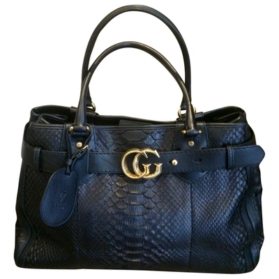 Pre-owned Gucci Gg Running Black Python Handbag