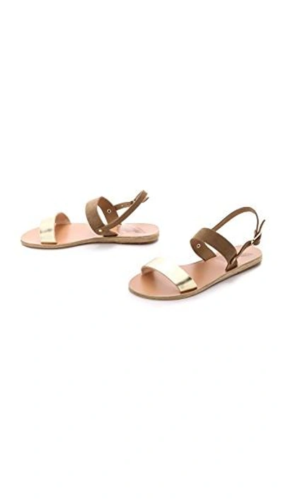 Ancient Greek Sandals Clio Leather And Suede Sandals In Camel/platinum