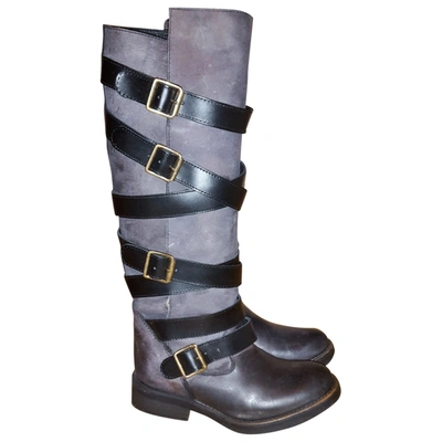 Pre-owned Steve Madden Leather Biker Boots In Anthracite