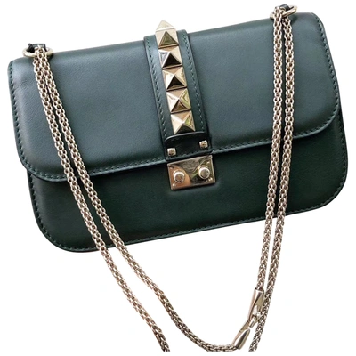 Pre-owned Valentino Garavani Glam Lock Leather Crossbody Bag In Green