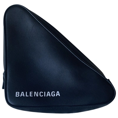 Pre-owned Balenciaga Triangle Leather Clutch Bag In Black