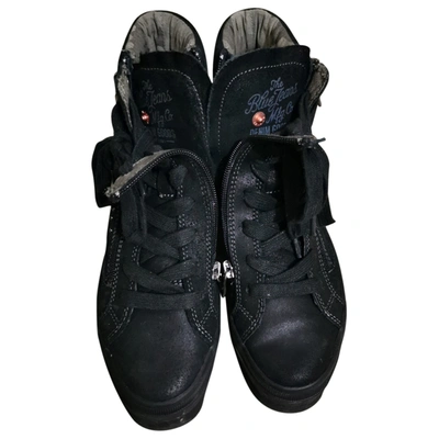 Pre-owned Replay Leather Trainers In Black
