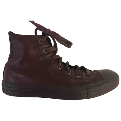 Pre-owned Converse Leather Trainers In Burgundy