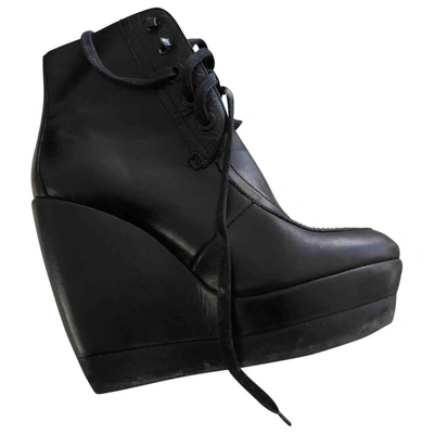 Pre-owned Kenzo Leather Lace Up Boots In Black