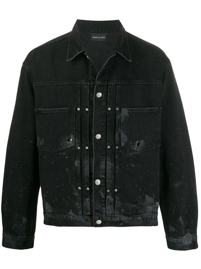 John Elliott Paint Splatter Distressed Denim Jacket In Black