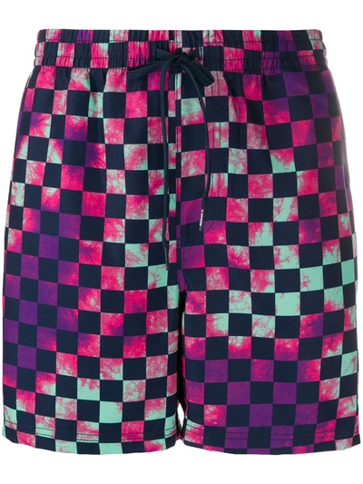 Vans Volley Tie-dyed Checkerboard Nylon Drawstring Shorts In 紫色