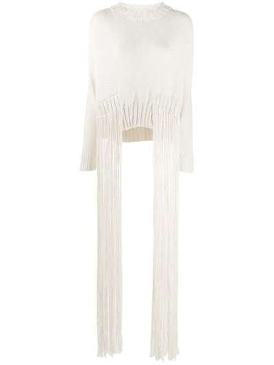 Jil Sander Fringed Crew-neck Sweater In Neutrals