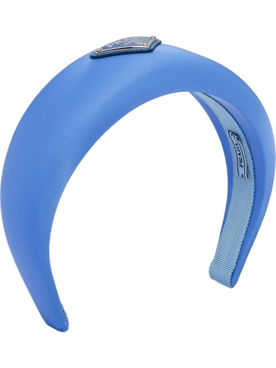 Prada Logo-plaque Padded Headband In Periwinkle Blue