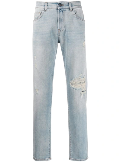 B-used Destroyed Cotton Denim Jeans In Blue