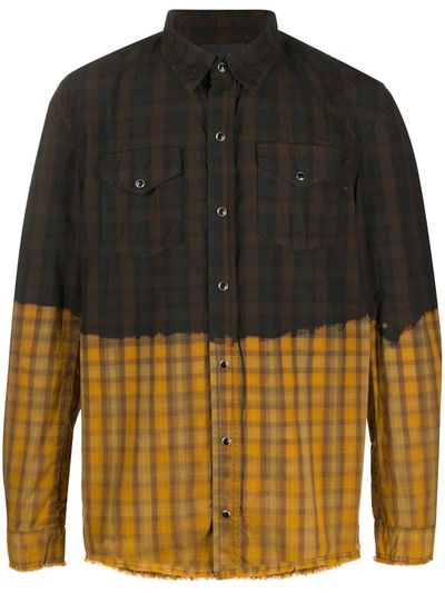 B-used Bleach Dipped Cotton Plaid Shirt In Multicolore